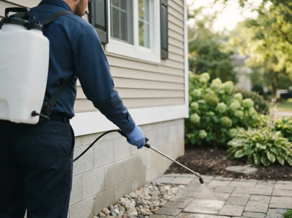 Pest control technician inspecting a home in Neopit, WI